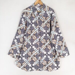 Como Blu Button Up Tunic Women 3X Blue Orange Paisley Long Sleeve Maximalist